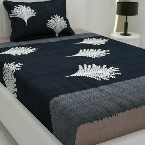 Filymore Flat Single Bed Sheet Grey Floral Bedcover with 1 Pillow Cover - 240 TC Soft Microfiber Single bedsheet for Single Size Bed, Bedspread is of Grey Color (90x60 Inches) - Image 4