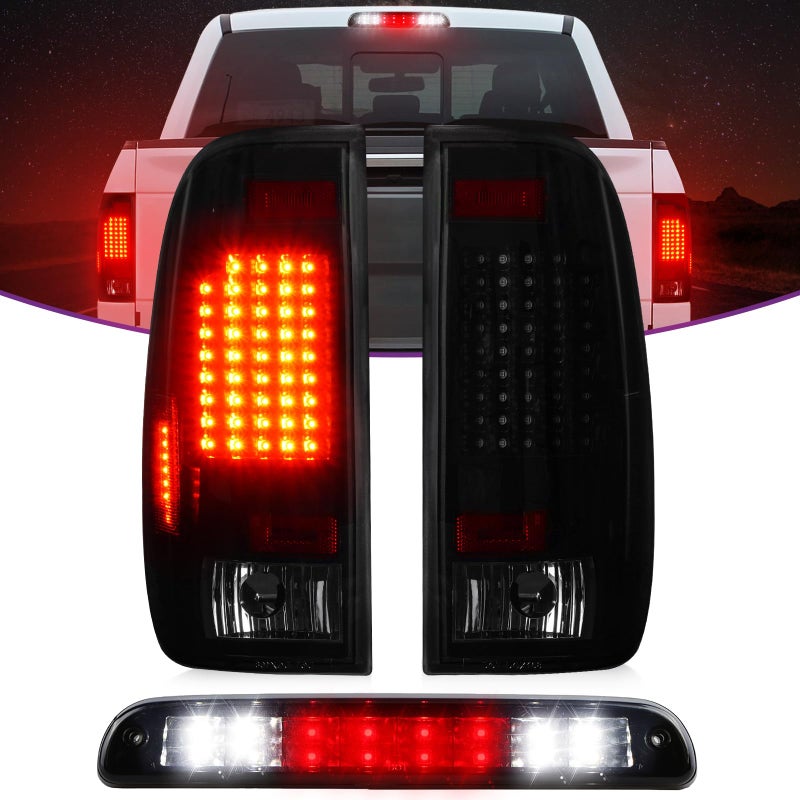 Gubebaili LED Tail Lights 3rd Brake Light Fit for F250 F350 F450 F550 Super Duty 19992007 Fits StylesideFleetside Models Only Black Housing Smoke Lens