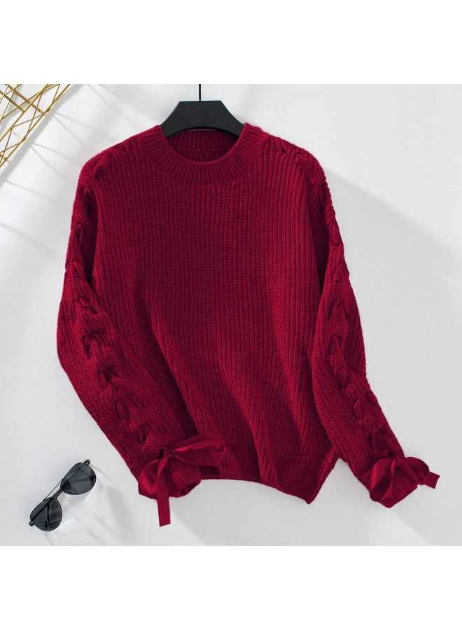 Women's Autumn And Winter Lace-up Bow over Sweater For Women, Stylish Loose Knitwear For Outerwear