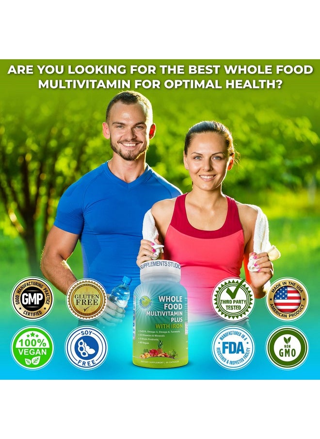 Supplements Studio - Vegan Whole Food Multivitamin With Iron Daily Multivitamin For Women And Men Organic Fruits & Vegetables Bcomplex Probiotics Enzymes Coq10 Omegas Turmeric All Natural Nongmo 90 Count - Image 1