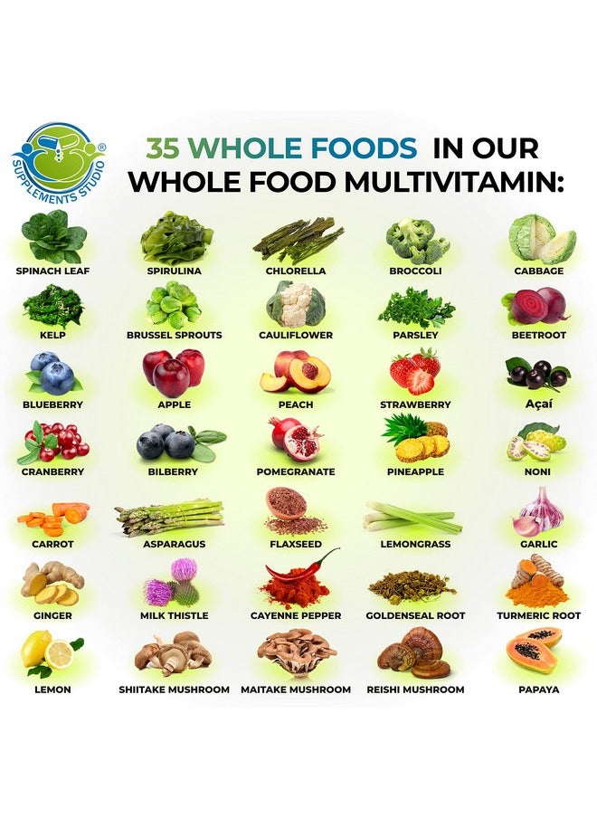 Supplements Studio - Vegan Whole Food Multivitamin With Iron Daily Multivitamin For Women And Men Organic Fruits & Vegetables Bcomplex Probiotics Enzymes Coq10 Omegas Turmeric All Natural Nongmo 90 Count - Image 1