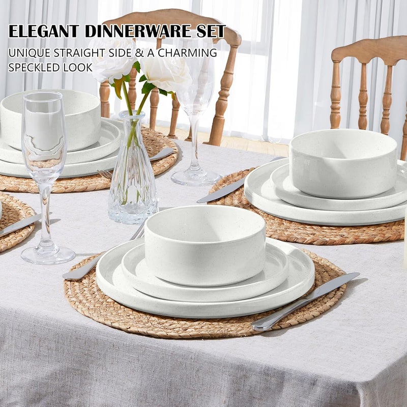 E-far Efar Stoneware Dinnerware Sets 12Piece Plates and Bowls Dish Set for 4 Kitchen Modern Dinning Dishware Chip and Scratch Resistant Microwave  Dishwasher Safe Speckled White - Image 3