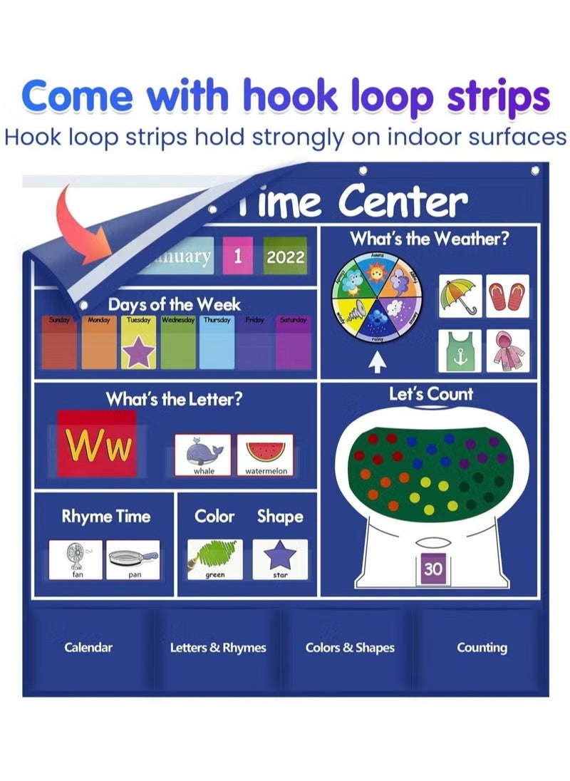 Circle Time Learning Center Pocket Chart, Heavy-Duty Kids Calendar for Classroom, Educational Pocket Chart Learning Calendar Weather Letter Counting Rhyme Color Shape, Great for Classroom