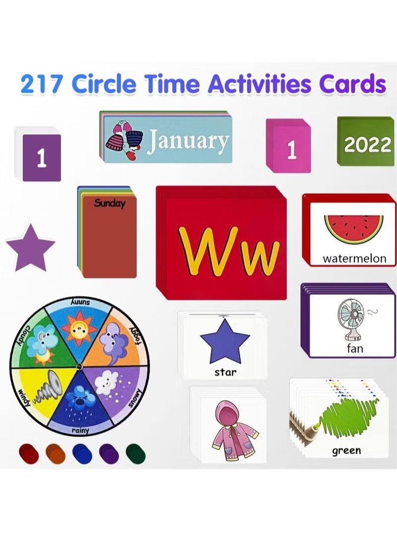 Circle Time Learning Center Pocket Chart, Heavy-Duty Kids Calendar for Classroom, Educational Pocket Chart Learning Calendar Weather Letter Counting Rhyme Color Shape, Great for Classroom