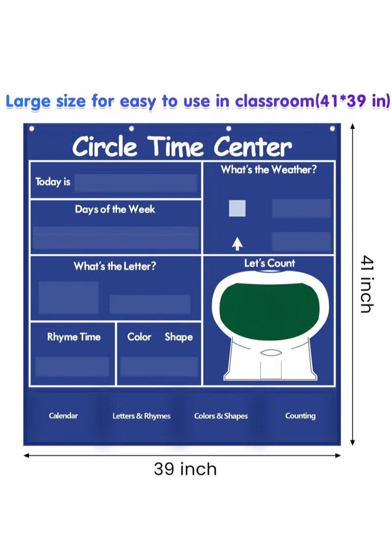 Circle Time Learning Center Pocket Chart, Heavy-Duty Kids Calendar for Classroom, Educational Pocket Chart Learning Calendar Weather Letter Counting Rhyme Color Shape, Great for Classroom