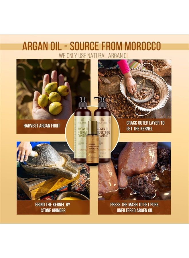 MagiForet Argan Oil Nourishing Daily Care Set, Shampoo 500ml + Conditioner 500ml + Hair Serum 100ml, Sulfate Free Paraben Free, Soft & Smooth, Gentle on Frizz, Curly & Color Treated Hair - Image 5