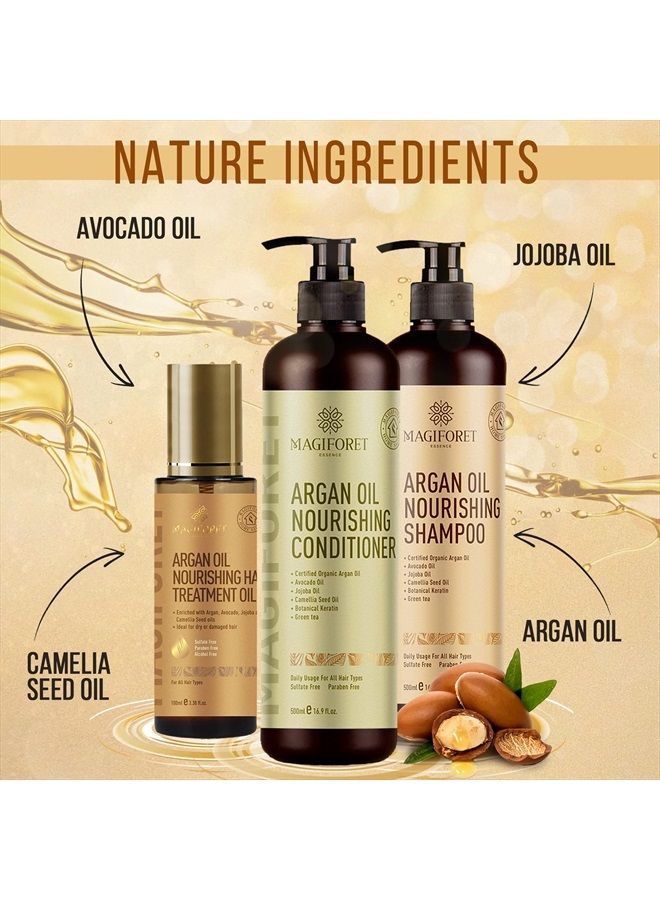 MagiForet Argan Oil Nourishing Daily Care Set, Shampoo 500ml + Conditioner 500ml + Hair Serum 100ml, Sulfate Free Paraben Free, Soft & Smooth, Gentle on Frizz, Curly & Color Treated Hair - Image 4