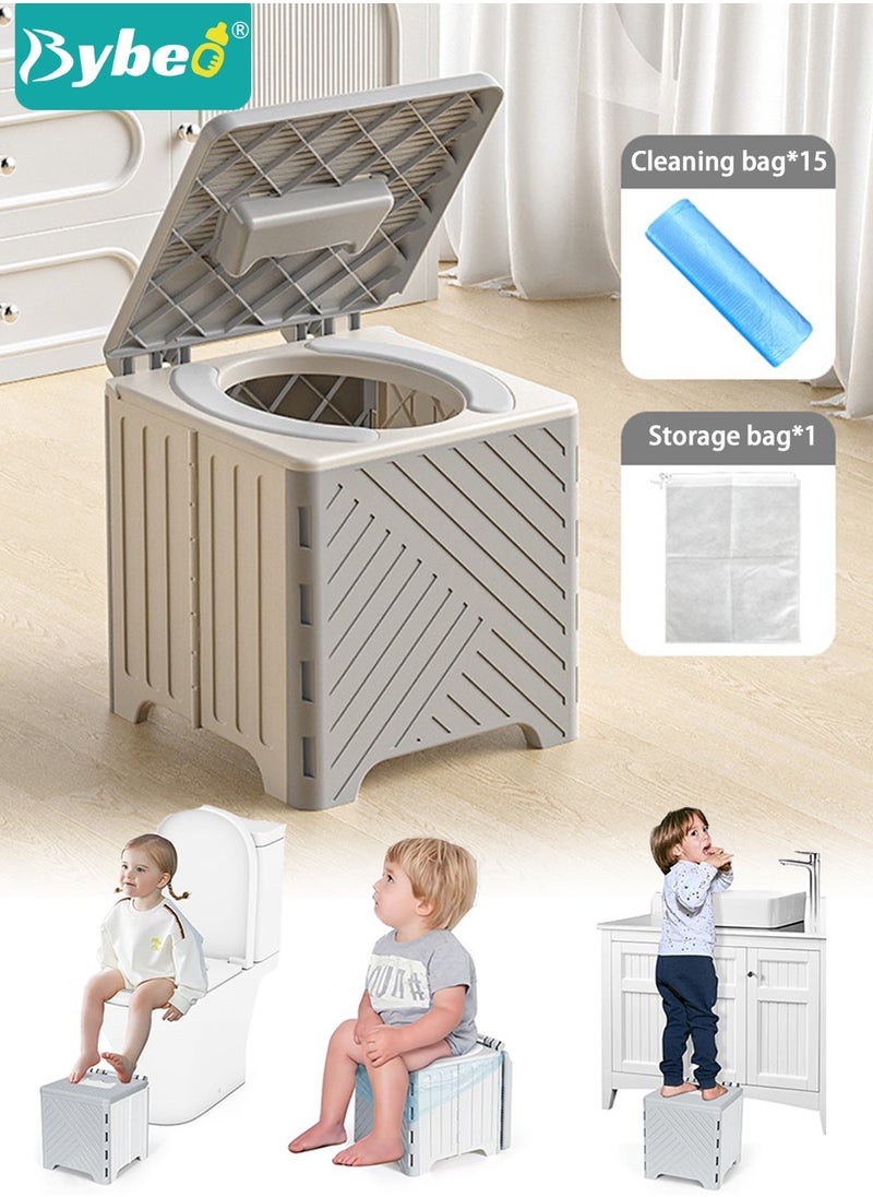 Bybeo Portable Toddler Potty Seat, Kids Training Toilet Chair, Child Travel Potty, Baby Potty Training Seat for Travel, Car Camping, Indoor Outdoor with 15pcs Clean Bag and a Storage Bag  - Image 1