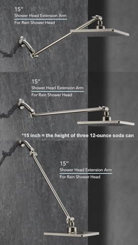 Singing Rain 15 Inch Extra Long Adjustable Shower Head Extension Arm With Locking Set Screw, Singing Rain Brass Angle Height Adjustable, Easy To Install, G1/2 Universal Connector Compatible (Nickel Brushed) - Image 3
