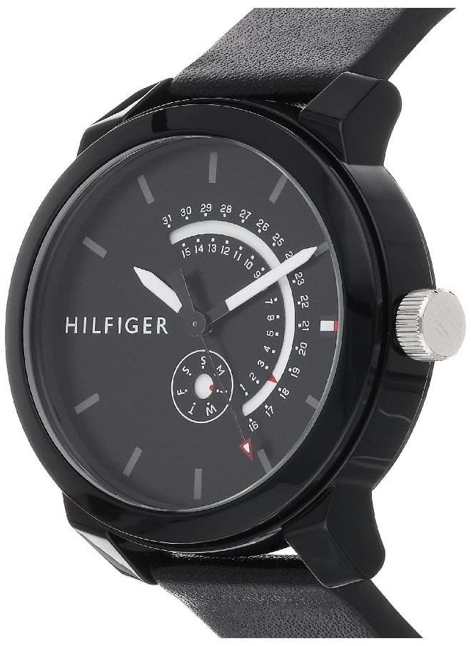 Tommy Hilfiger Plus Tommy Hilfiger Men's Quartz Watch with Leather Calfskin Strap, Black, 18.8 (Model: 1791479)  - Image 3