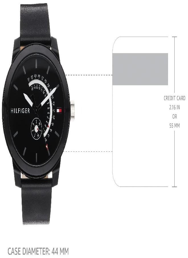 Tommy Hilfiger Plus Tommy Hilfiger Men's Quartz Watch with Leather Calfskin Strap, Black, 18.8 (Model: 1791479)  - Image 4