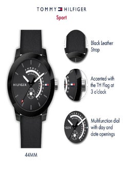 Tommy Hilfiger Plus Tommy Hilfiger Men's Quartz Watch with Leather Calfskin Strap, Black, 18.8 (Model: 1791479)  - Image 5