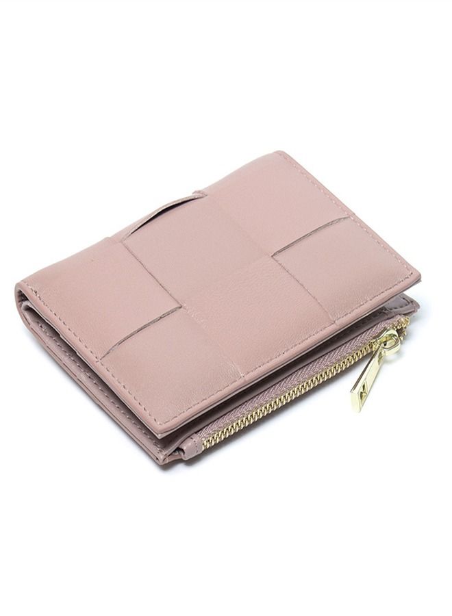 Loquat Leather Hand-Woven Two-Fold Wallet Pink  - Image 1