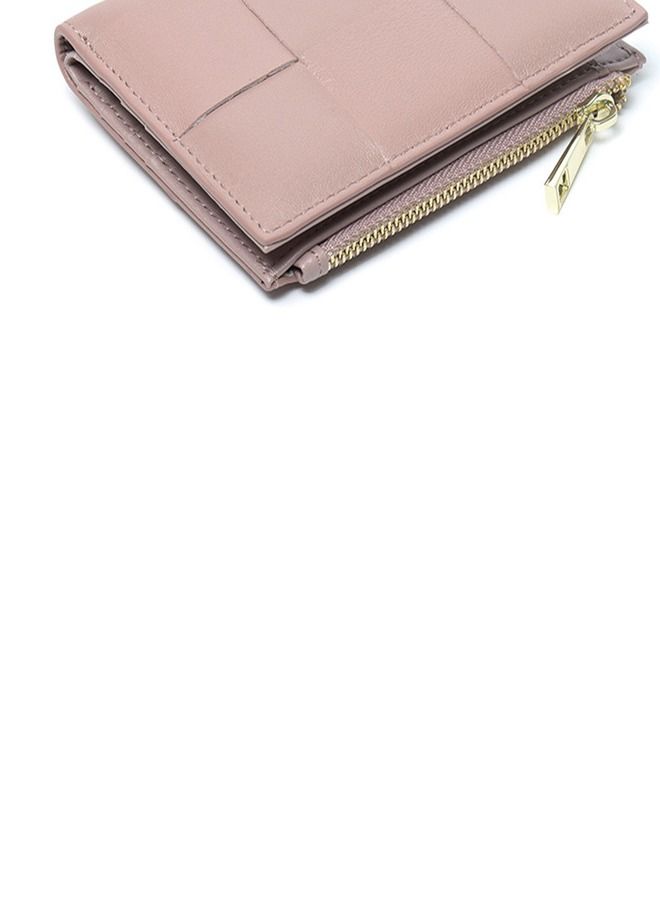 Loquat Leather Hand-Woven Two-Fold Wallet Pink  - Image 2