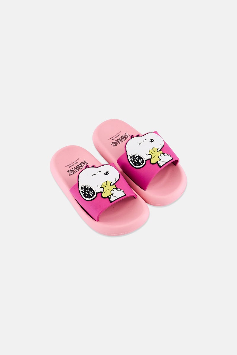 Peanuts Toddlers Girl Snoopy And Woodstock Slip On Slides, Pink - Image 4
