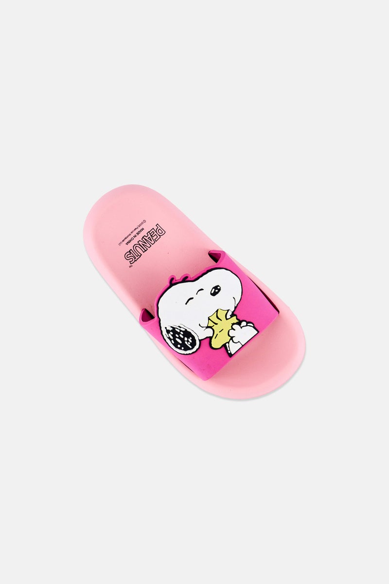 Peanuts Toddlers Girl Snoopy And Woodstock Slip On Slides, Pink - Image 3