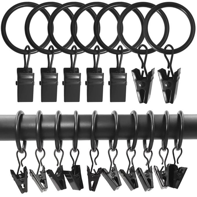 100 PACK CURTAIN RINGS WITH CLIPS CURTAIN CLIP RINGS HOOKS BOW HANGER CLIPS FOR HANGING DRAPERY DRAPES BOWS RING 1 INCH INTERIOR DIAMETER FITS UP TO 58 ROD BLACK