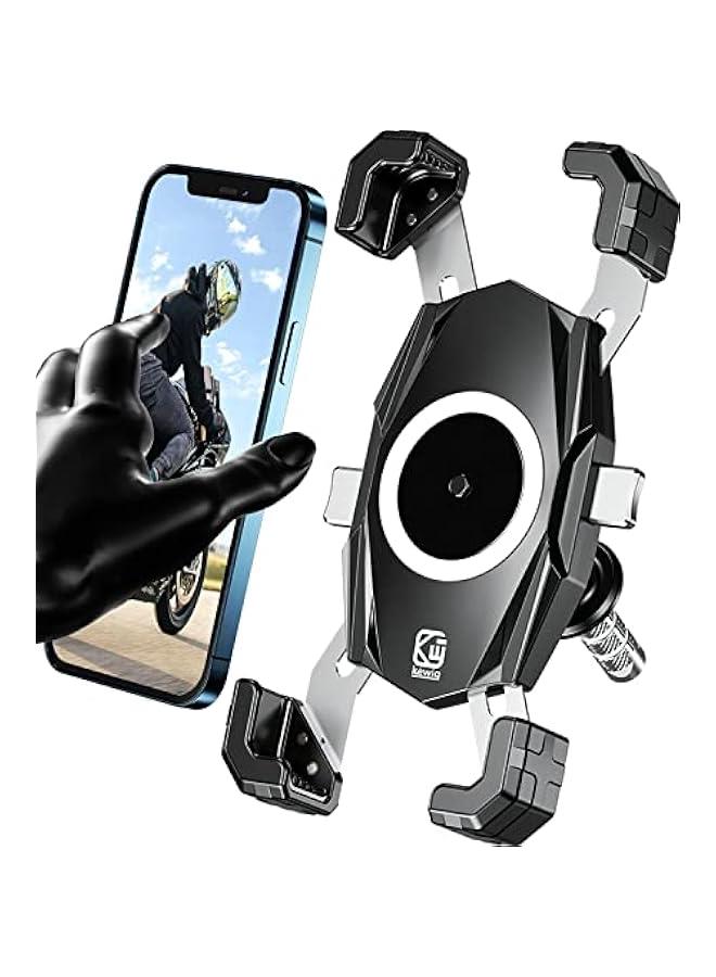 كيويج حامل هاتف للدراجة النارية، حامل جوال للدراجة النارية، قفل وتحرير تلقائي بضغطة واحدة، يناسب جذع الشوكة بقطر 12-25.4 ملم، للجوالات مقاس 4-6.9 انش - Image 1