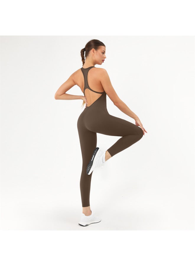 European And American Tight One-piece Suit Hollow Beauty Back Yoga Suit High-elastic One-piece Long One-piece Yoga Suit 8065