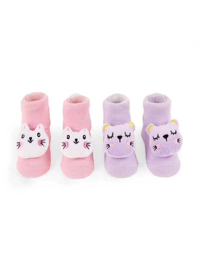 Kicks & Crawl Baby Boys & Baby Girls Anti-skid/slip Purrfect Paws Socks For Baby Boys and Girls Blue/Pink (Pack of 2) - 0-9M - Image 1
