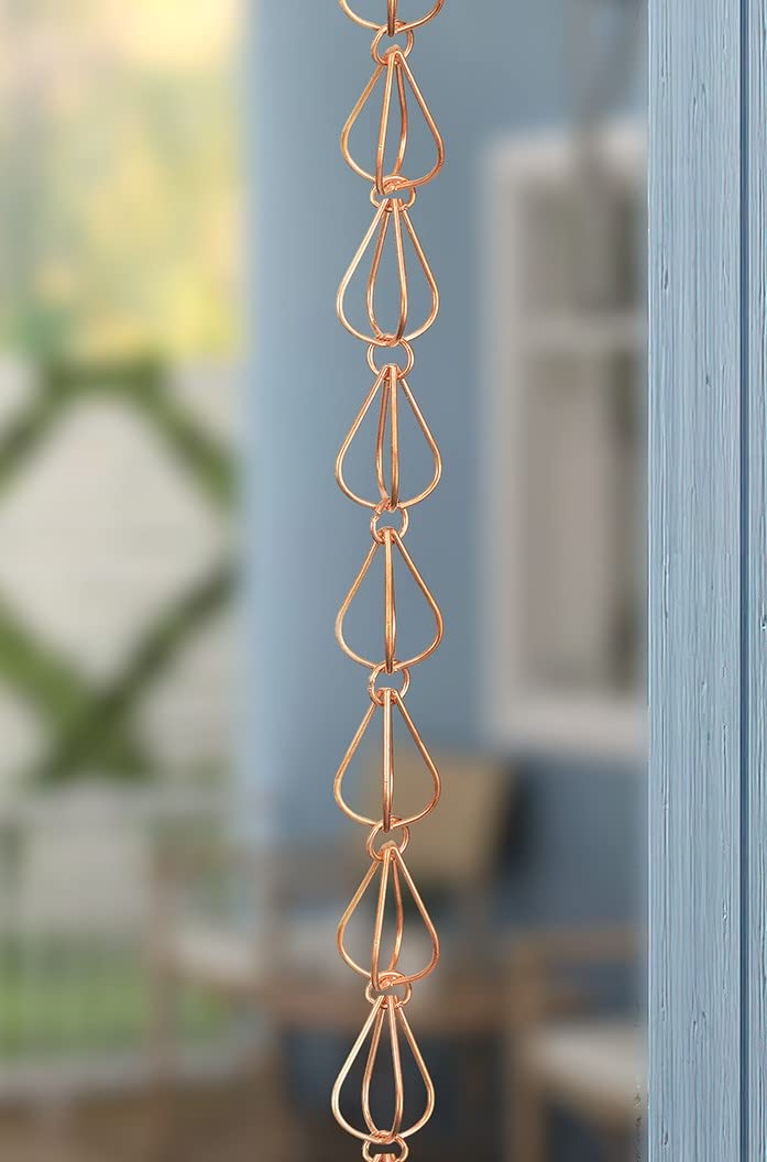 Monarch Rain Chains Pure Copper Teardrop Rain Chain, 8.5 ft Decorative Rain Catcher Chain for Gutters, Rain Chains for Outside, Rain Gutter Replacement Downspout - Image 2
