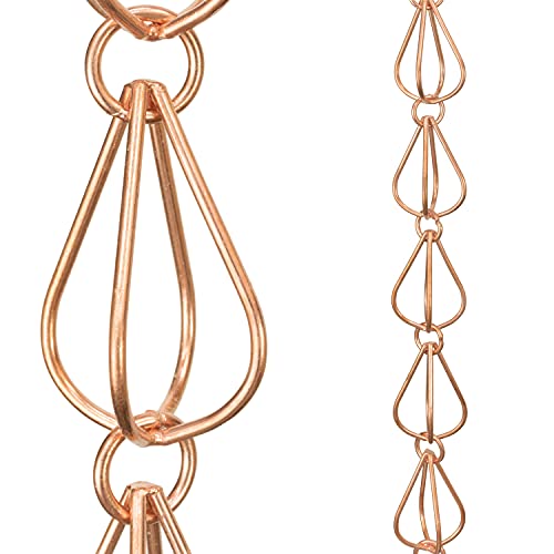 Monarch Rain Chains Pure Copper Teardrop Rain Chain, 8.5 ft Decorative Rain Catcher Chain for Gutters, Rain Chains for Outside, Rain Gutter Replacement Downspout - Image 1