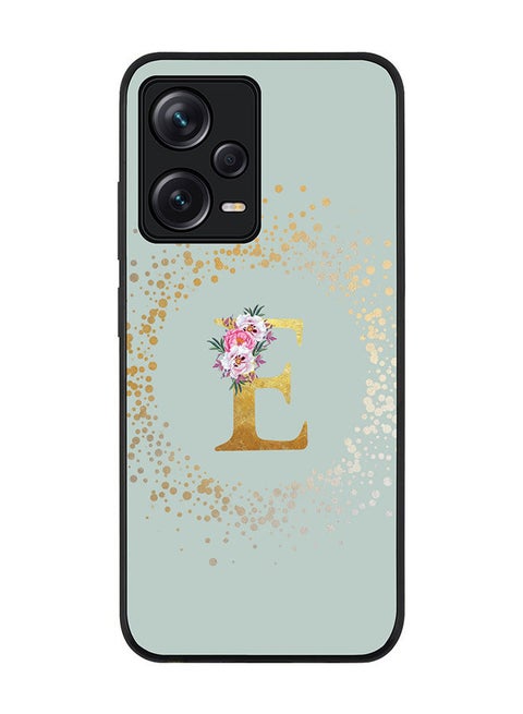 Rugged Black edge case for Redmi Note 12 Pro 5G Slim fit Soft Case Flexible Rubber Edges Anti Drop TPU Gel Thin Cover - Custom Monogram Initial Letter Floral Pattern Alphabet - E - Light Grey