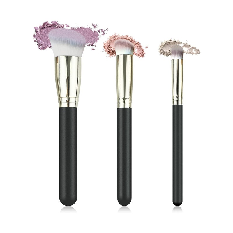 SOLARAE 3 PCS Foundation Concealer Brushes Under Eye Mini Angled Brush Nose Contour Brush Small Makeup Foundation Brushes for Blending Liquid Cream and Powder Buffing Stippling - Image 1