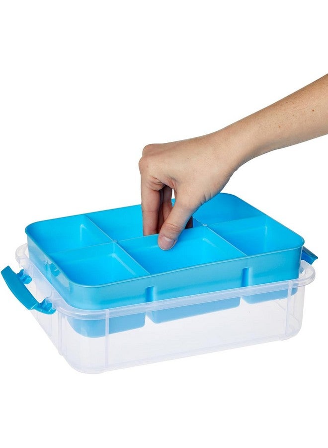 KRYLAR-3-Tiers Stack Carry Storage Box with Divided Tray, Transparent Stackable Storage Bin with Handle Lid Latching Storage Container for School & Office Supplies,jewellery and Multipurpose. - Image 5