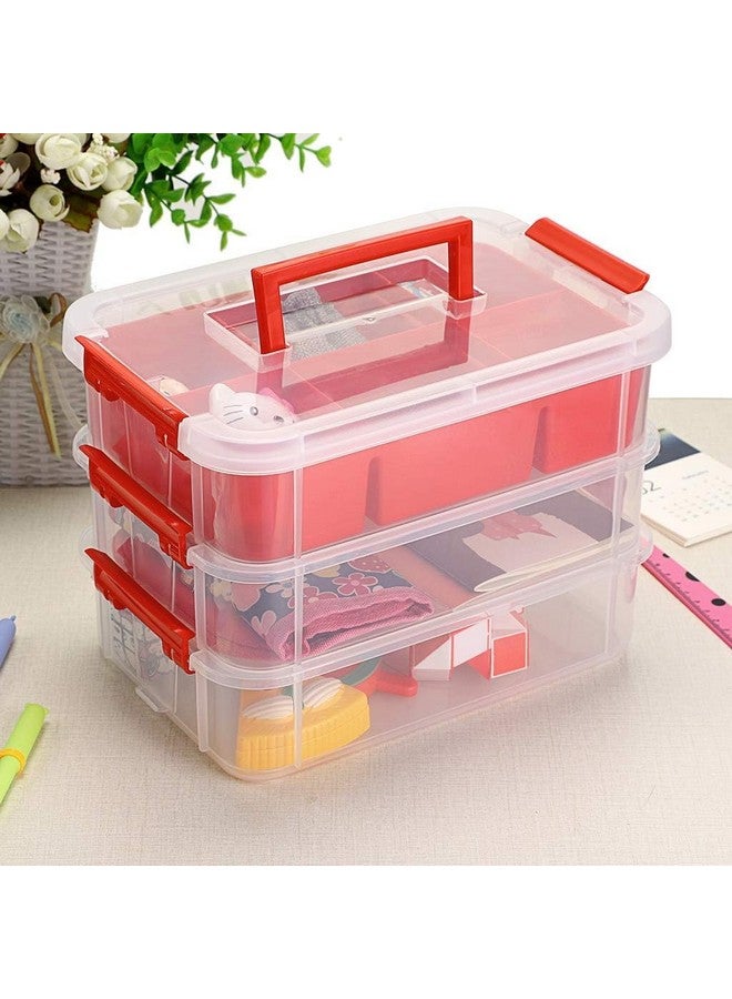 KRYLAR-3-Tiers Stack Carry Storage Box with Divided Tray, Transparent Stackable Storage Bin with Handle Lid Latching Storage Container for School & Office Supplies,jewellery and Multipurpose. - Image 1