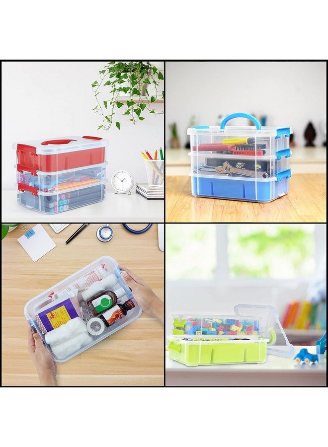 KRYLAR-3-Tiers Stack Carry Storage Box with Divided Tray, Transparent Stackable Storage Bin with Handle Lid Latching Storage Container for School & Office Supplies,jewellery and Multipurpose. - Image 3