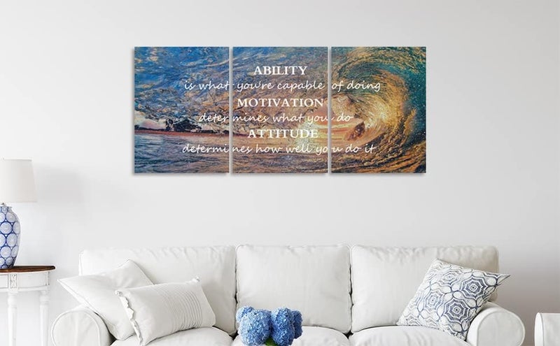 Yetaryy Inspirational Posters Motivational Wall Art Canvas Painting Sunrise Blue Sea Ocean Natural Landscape Wall Decor Sunset Ocean Beach Wall Art Poster Seascape Prints Artwork Wooden Framed - 60" Wx28 H - Image 3
