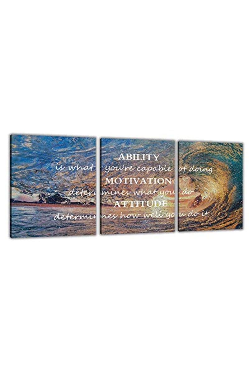 Yetaryy Inspirational Posters Motivational Wall Art Canvas Painting Sunrise Blue Sea Ocean Natural Landscape Wall Decor Sunset Ocean Beach Wall Art Poster Seascape Prints Artwork Wooden Framed - 60" Wx28 H - Image 2