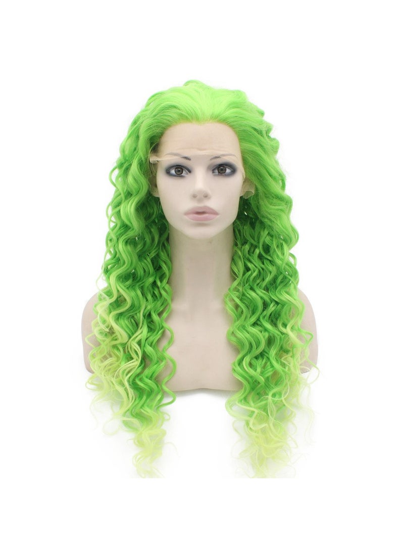 MX angel - Two Tone Green Curly Lace Front Synthetic Wig Natural Stylish Fiber Green Curly Wig At Mxangel - Image 1