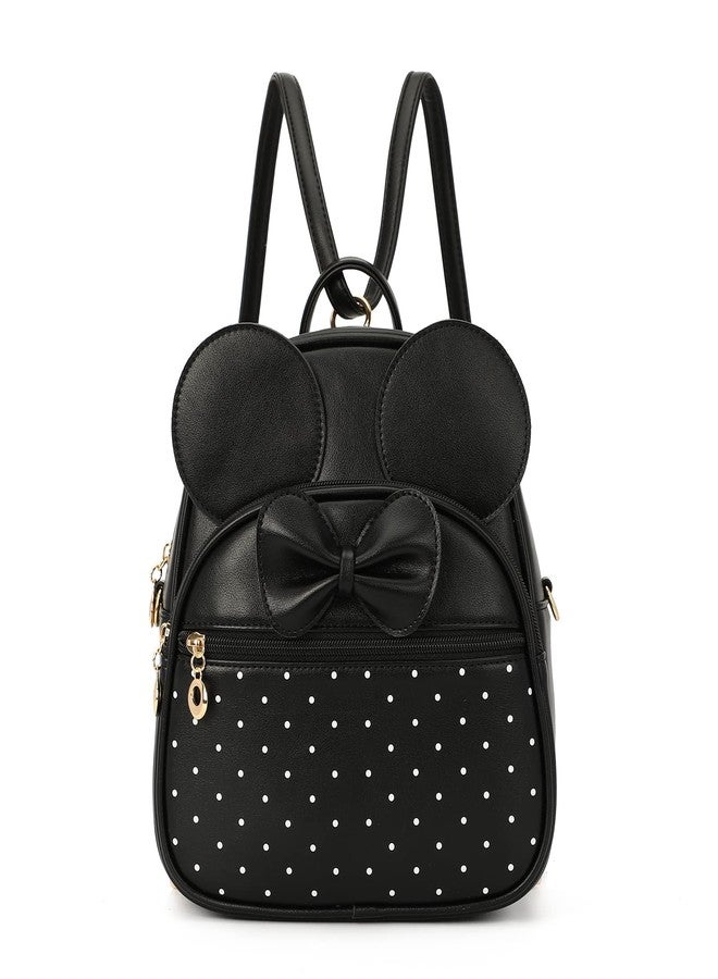 KL928 Girls Mini Backpack Bowknot Polka Dot Cute Daypacks Convertible Shoulder Bag Purse for Women (Black) - Image 1