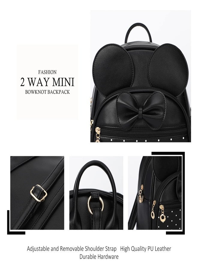 KL928 Girls Mini Backpack Bowknot Polka Dot Cute Daypacks Convertible Shoulder Bag Purse for Women (Black) - Image 3