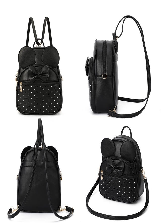 KL928 Girls Mini Backpack Bowknot Polka Dot Cute Daypacks Convertible Shoulder Bag Purse for Women (Black) - Image 5