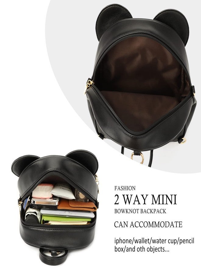 KL928 Girls Mini Backpack Bowknot Polka Dot Cute Daypacks Convertible Shoulder Bag Purse for Women (Black) - Image 4