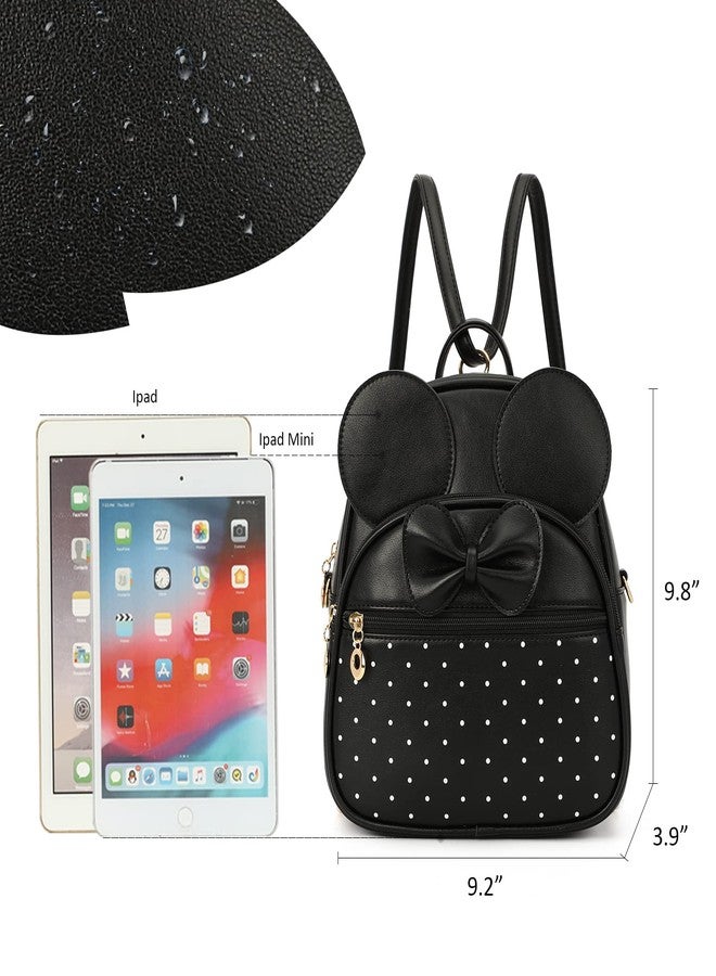 KL928 Girls Mini Backpack Bowknot Polka Dot Cute Daypacks Convertible Shoulder Bag Purse for Women (Black) - Image 2
