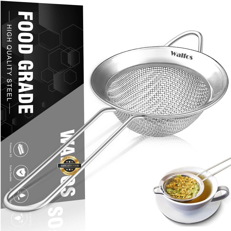 Walfos Walfos Mini Fine Mesh Tea Strainer Stainless Steel Small Sifter with Sturdy Handle 28 Inch Kitchen Metal Sieve for Tea Coffee Cocktail Juice Sugar and Spices 