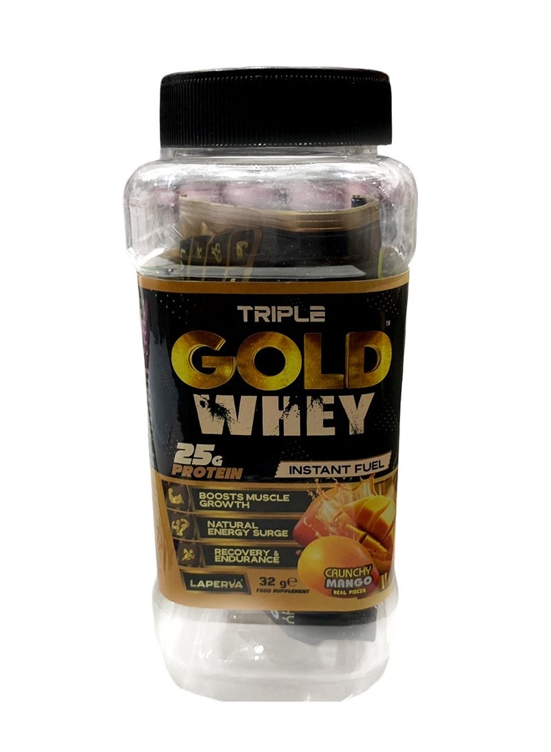 لابيرفا بروتين تريبل جولد واي، مانجو مقرمش، قطعة واحدة - 25 غ بروتين عالي الجودة، مع قطع مانجو حقيقية، إلكتروليتات وجينسنغ