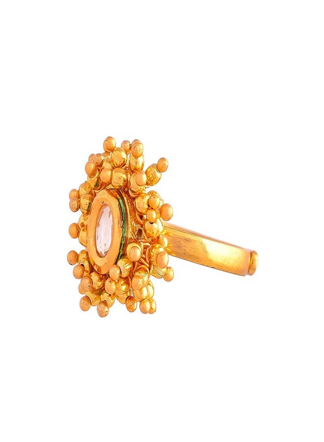 VOYLLA Veerangana Gold Plated Oval Cut Kundan Ring - Image 4