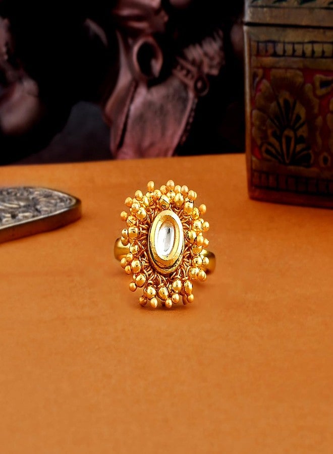 VOYLLA Veerangana Gold Plated Oval Cut Kundan Ring - Image 2