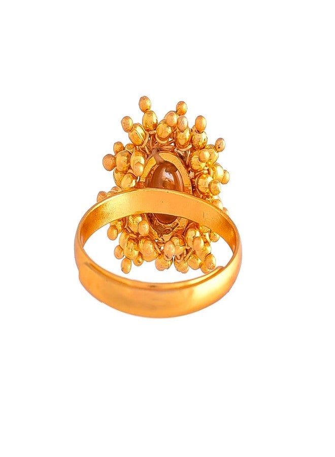 VOYLLA Veerangana Gold Plated Oval Cut Kundan Ring - Image 5