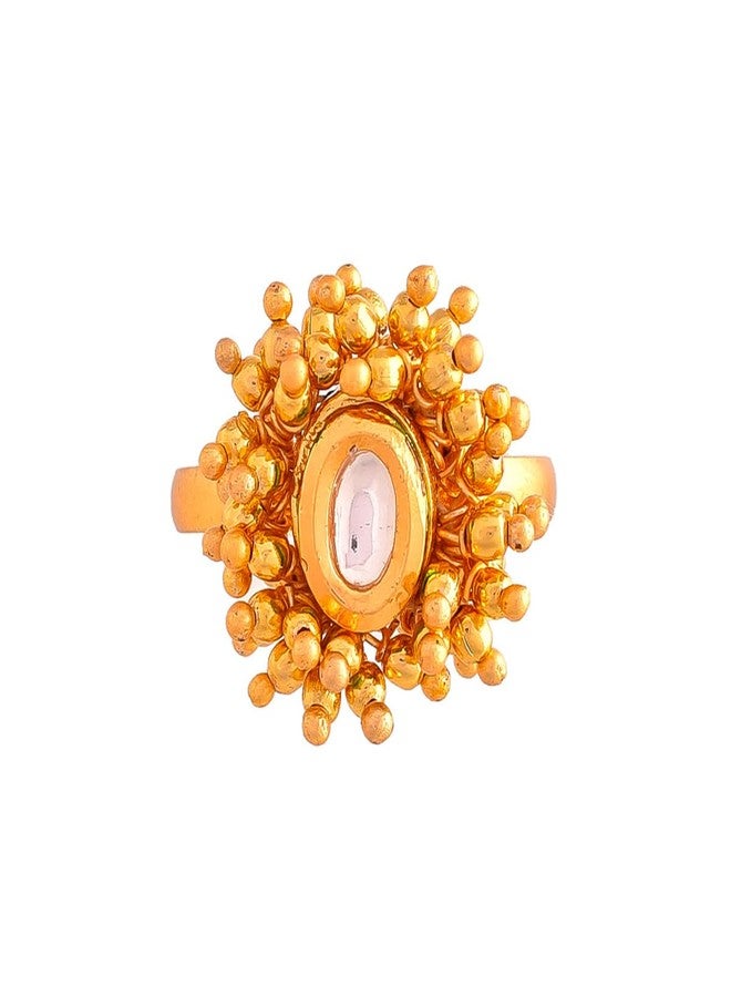 VOYLLA Veerangana Gold Plated Oval Cut Kundan Ring - Image 1