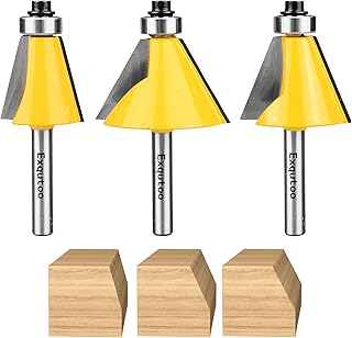 Exqutoo Exqutoo 3 Piece Chamfer Router Bit Set Kit, 1/4" Shank, 15, 22.5, 30 Degree Cutting Angle, 1" Cutting Length  - Image 1