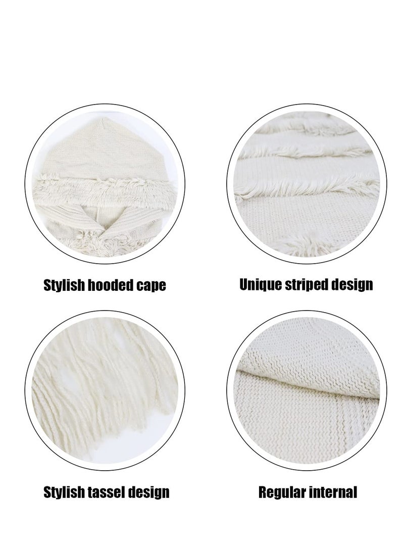 SYOSI بونشو للسيدات بغطاء رأس مع حواف مهدبة كروشيه لفصل الخريف والشتاء، شال محبوك سادة مع حواف، معاطف سويتر - Image 4