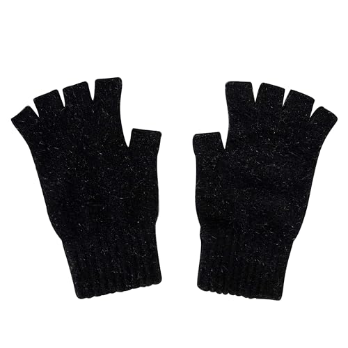 Whitepeak Genuine Merino Wool and Possumdown Fingerless Gloves for Men and Women | UNISEX (Black Medium) - Image 1