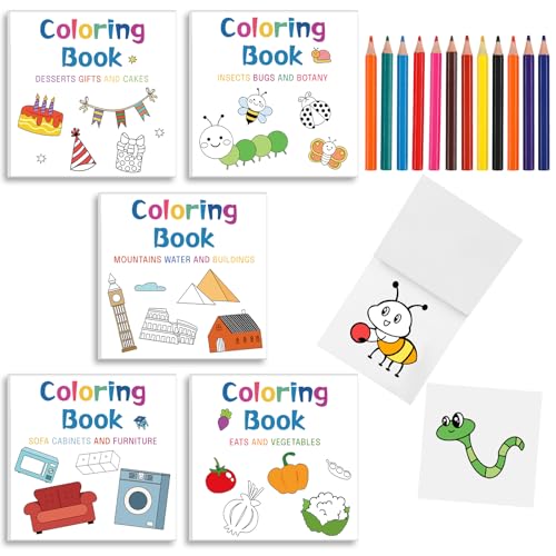 Sinload 5 Pcs Mini Coloring Books with 12 Mini Pencils Variety Pack Pocket Size Small Coloring Books Gifts for Adults Coworkers TravelClassic - Image 1