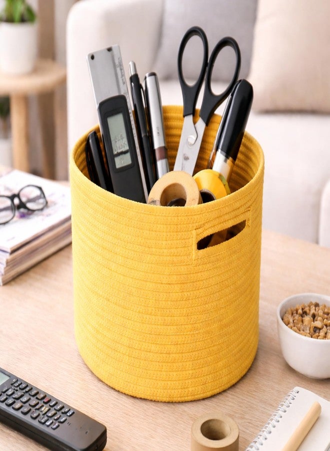 Adhigams Cotton Rope Woven Storage Basket Organizer Bin Round Fabric Container for Toys Clothes Desk Shelf Nursery Bathroom Soft Durable Home Utility Small Size Pack of 1 Yellow - Image 4